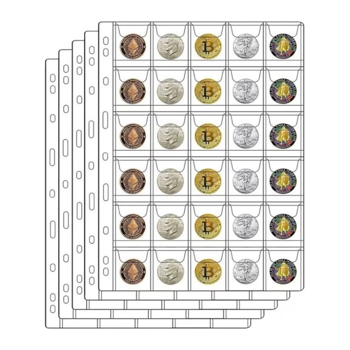 10er Set Münzalbum Seiten aus transparentem PVC für die Münzsammlung mit 20, 30 und 42 Taschen - Bild 1