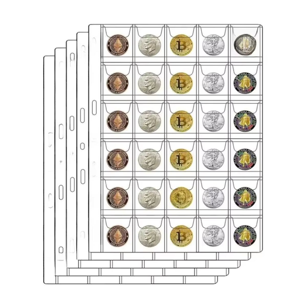 10er Set Münzalbum Seiten aus transparentem PVC für die Münzsammlung mit 20, 30 und 42 Taschen - Bild 6