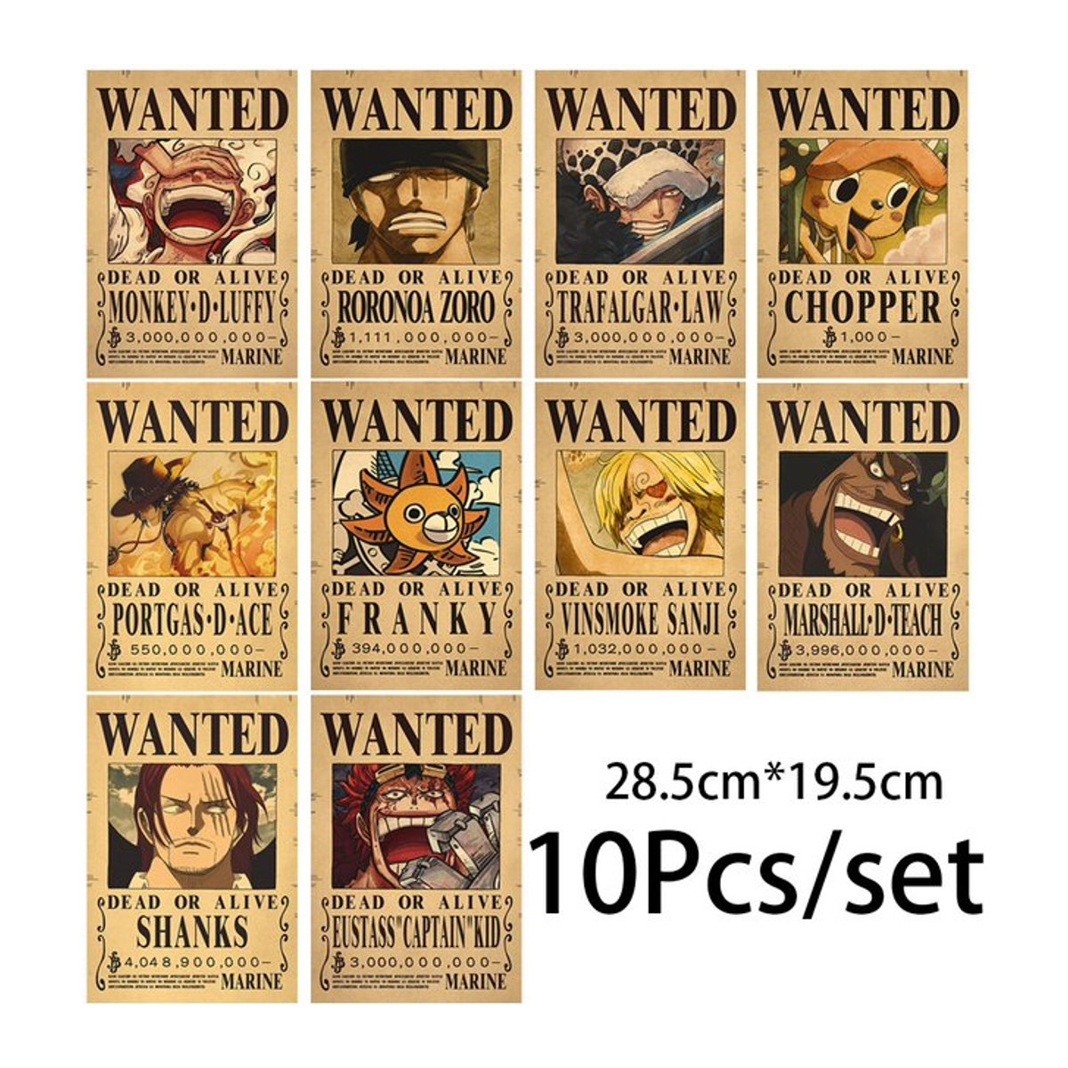 10er Set One Piece Anime Vintage Poster mit Ruffy und Zoro Wanddekoration aus Papier, mehrfarbig - Bild 1