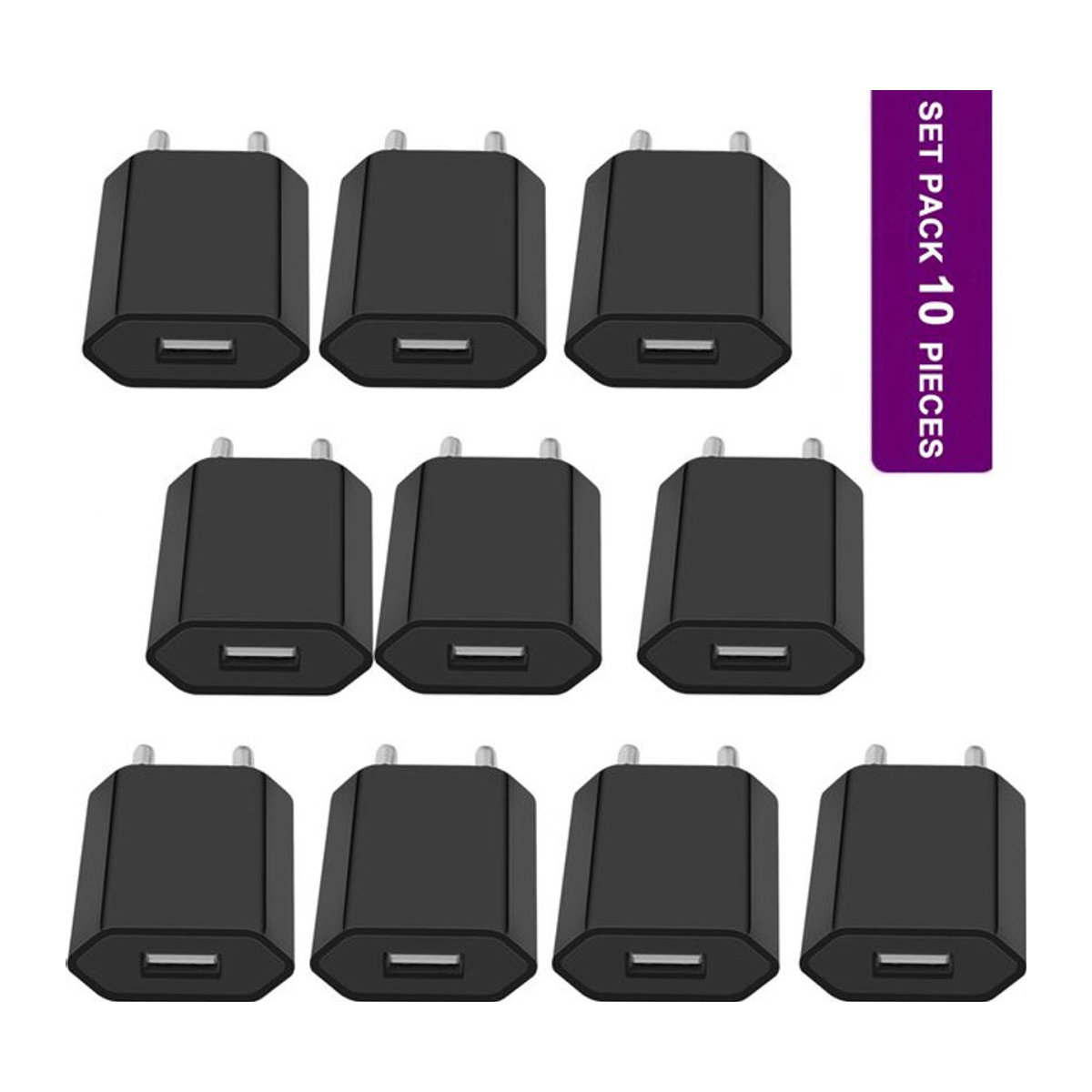 10er Set TAQKRED Universal USB Wandladegerät 5W EU Stecker in Schwarz für iPhone und Redmi Smartphones - Bild 1