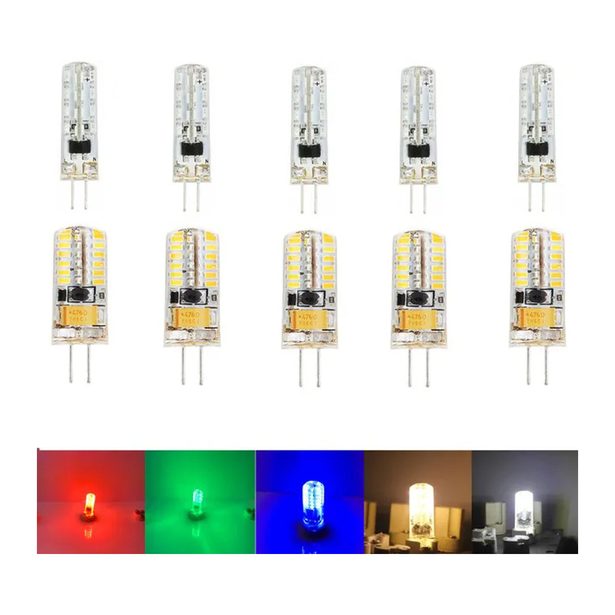 10er Set YORYZENG G4 LED Glühbirnen 3014 SMD in Rot Blau Grün Kaltweiß und Warmweiß für Kronleuchter und Kristalllampen 12V - Bild 1