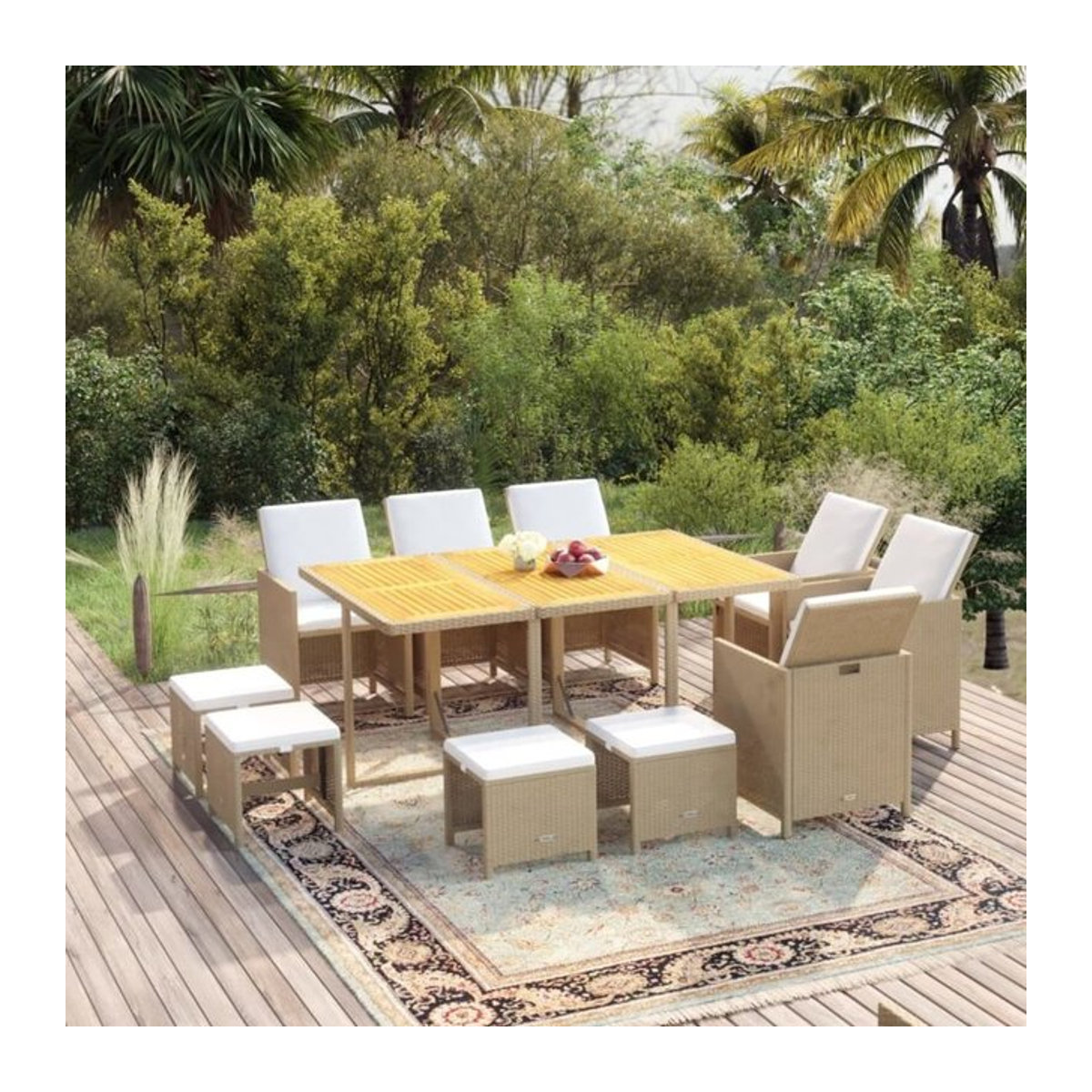 11-teilige moderne Garten-Essgruppe aus Poly-Rattan mit Kissen in Beige von vidaxl - Bild 1