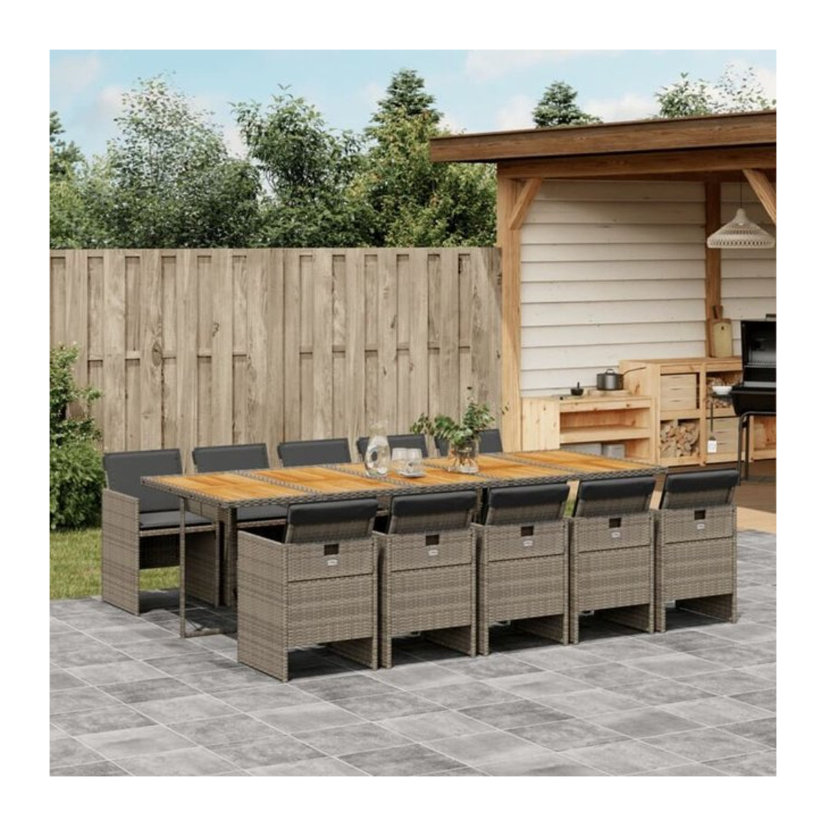 11-teilige moderne Garten-Essgruppe aus Poly-Rattan mit Kissen in Grau von vidaxl - Bild 1