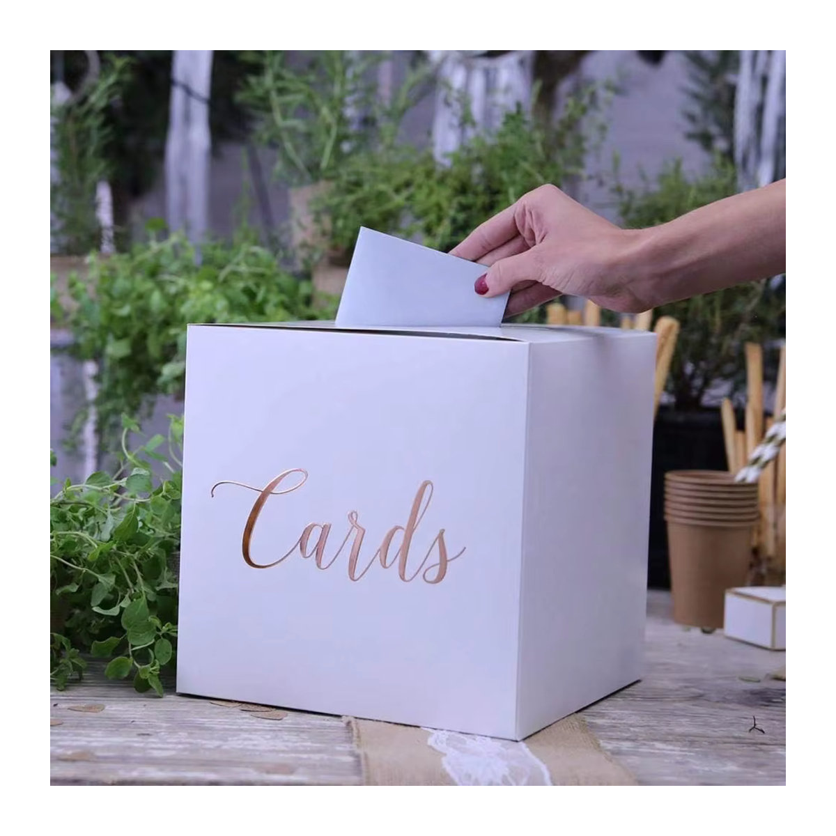 11-teiliges Set aus weißer Kartenbox mit Goldfolien-Design und 10 Grußkarten aus Papier für Hochzeiten und besondere Anlässe - Bild 4