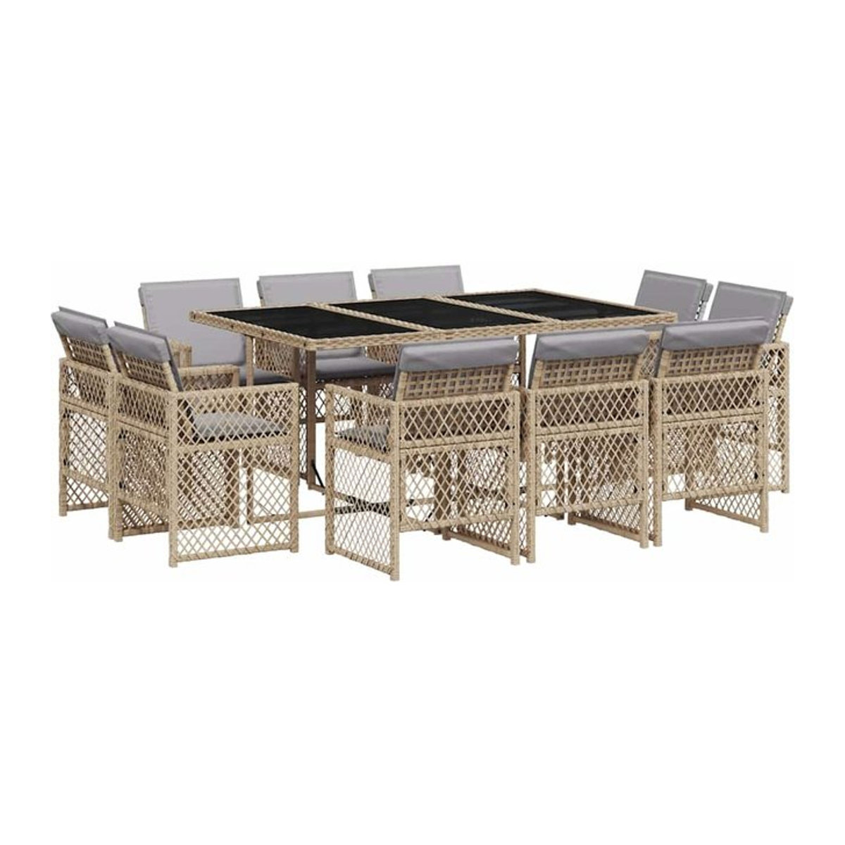 11-tlg. Garten-Essgruppe aus Polyrattan mit Kissen von vidaxl in Beige, Schwarz und Grau - Bild 1