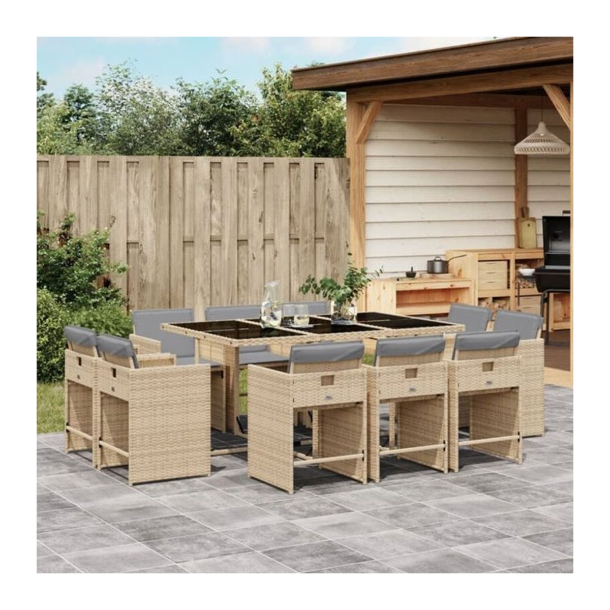 11-tlg. Gartenmöbel-Set aus Polyrattan mit Kissen von vidaxl in Beige und Schwarz - Bild 1