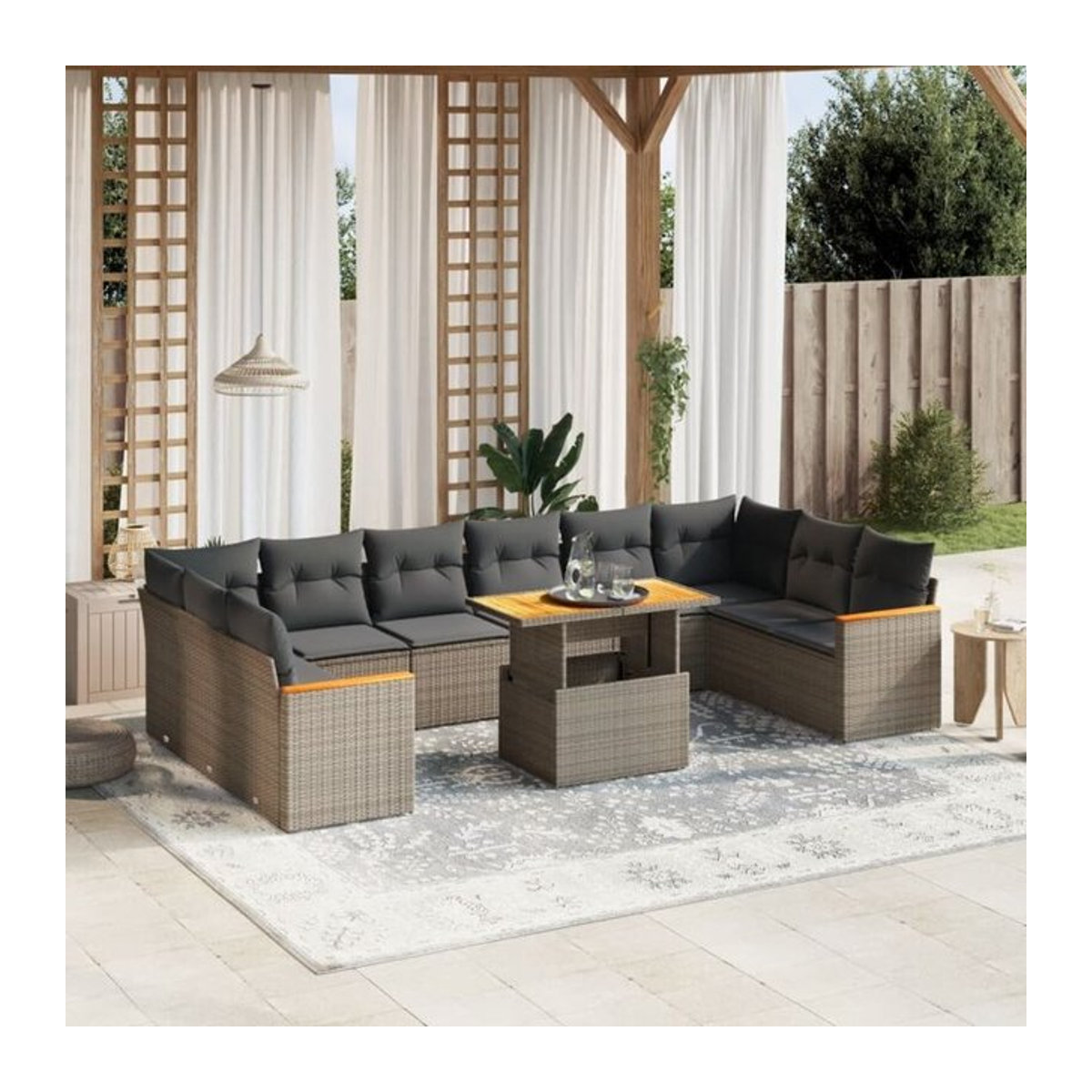 11-tlg. moderne Garten-Sofagarnitur aus Poly-Rattan mit Kissen in Grau von vidaxl - Bild 1