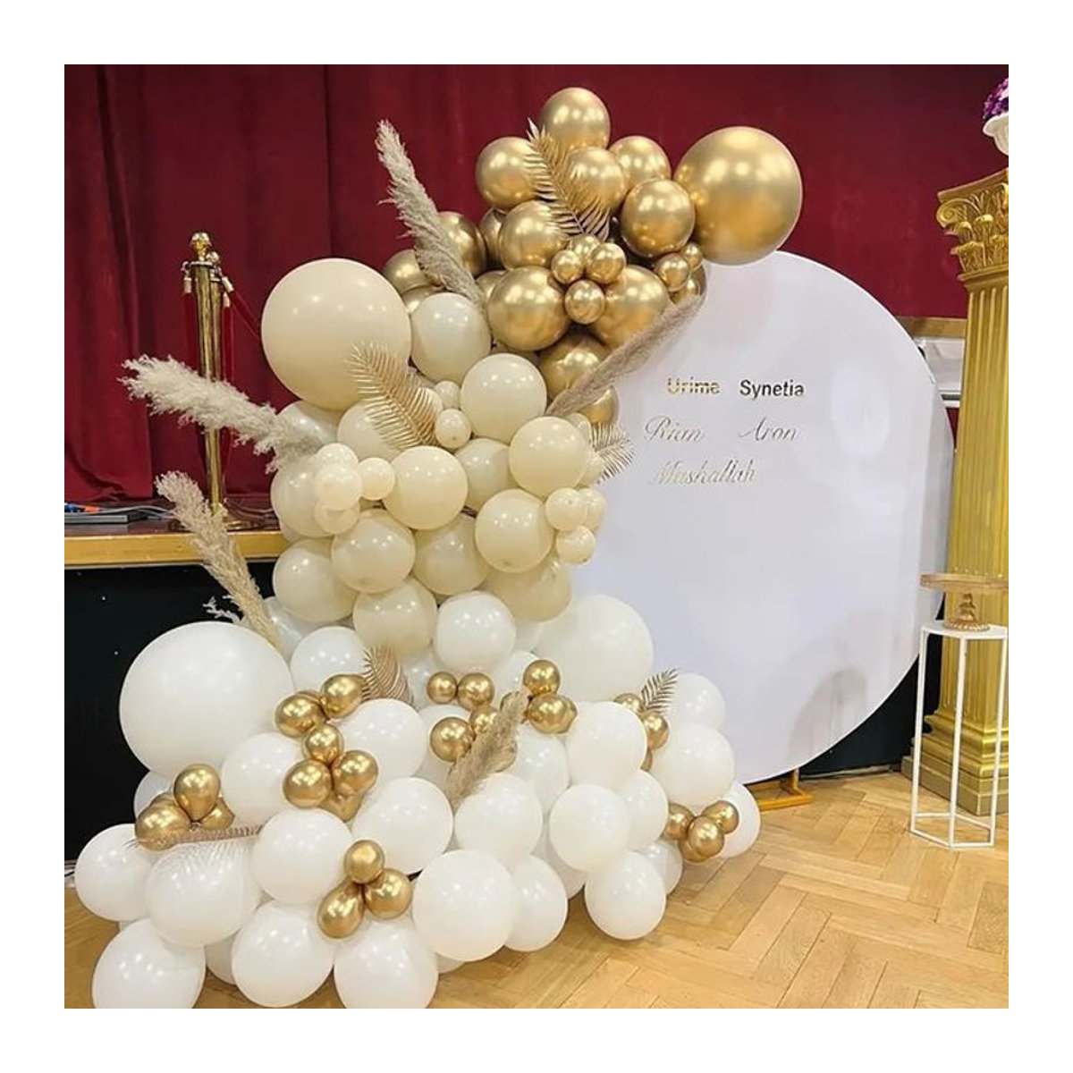 114-teiliges Latex-Ballon-Set in Beige, Gold und Weiß für deine Dekoration bei Geburtstagen, Hochzeiten oder zum Valentinstag - Bild 1