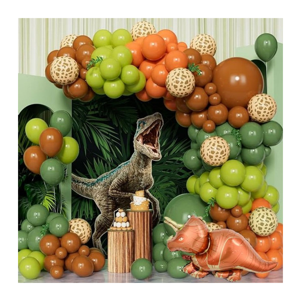 115-teiliges Safari-Dschungel-Ballonbogen-Set in Grün und Braun mit Tierprint für deine Geburtstagsdeko - Bild 1