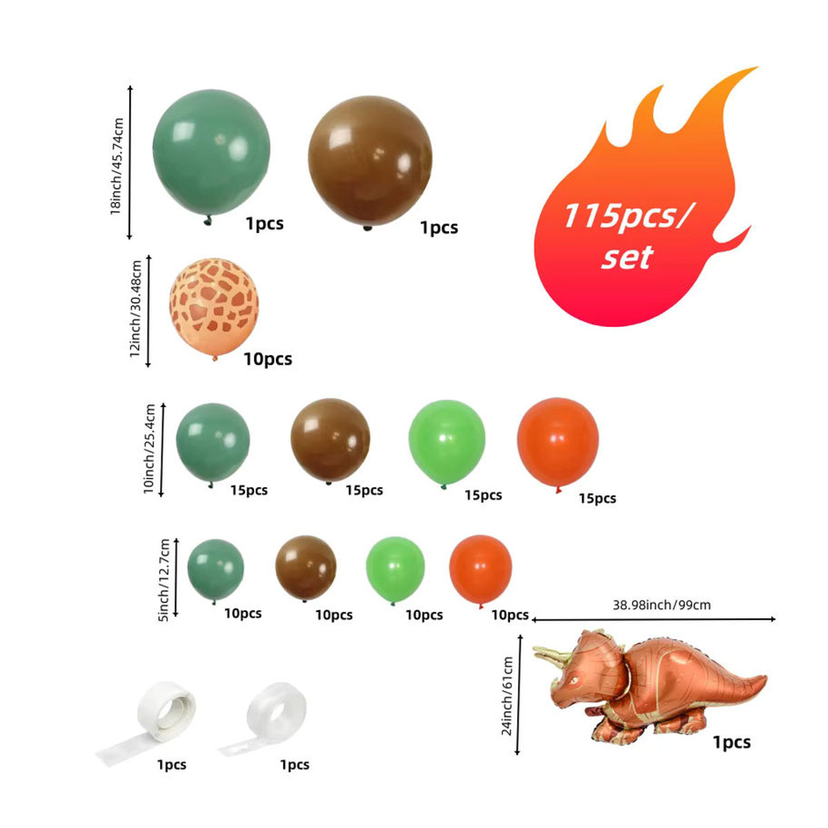 115-teiliges Safari-Dschungel-Ballonbogen-Set in Grün und Braun mit Tierprint für deine Geburtstagsdeko - Bild 2
