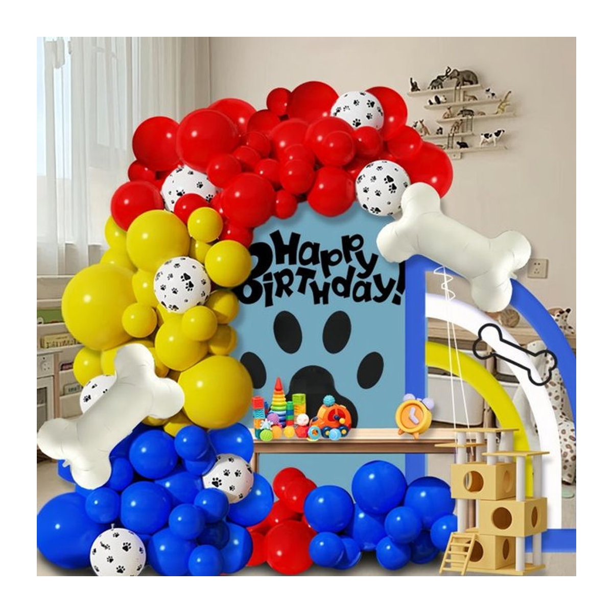 117-teiliges Haustier-Ballonbogen-Set mit Hundeboten-Aluminiumfolienballons in Rot, Gelb und Blau für Kindergeburtstage und Tier-Dekorationen - Bild 1