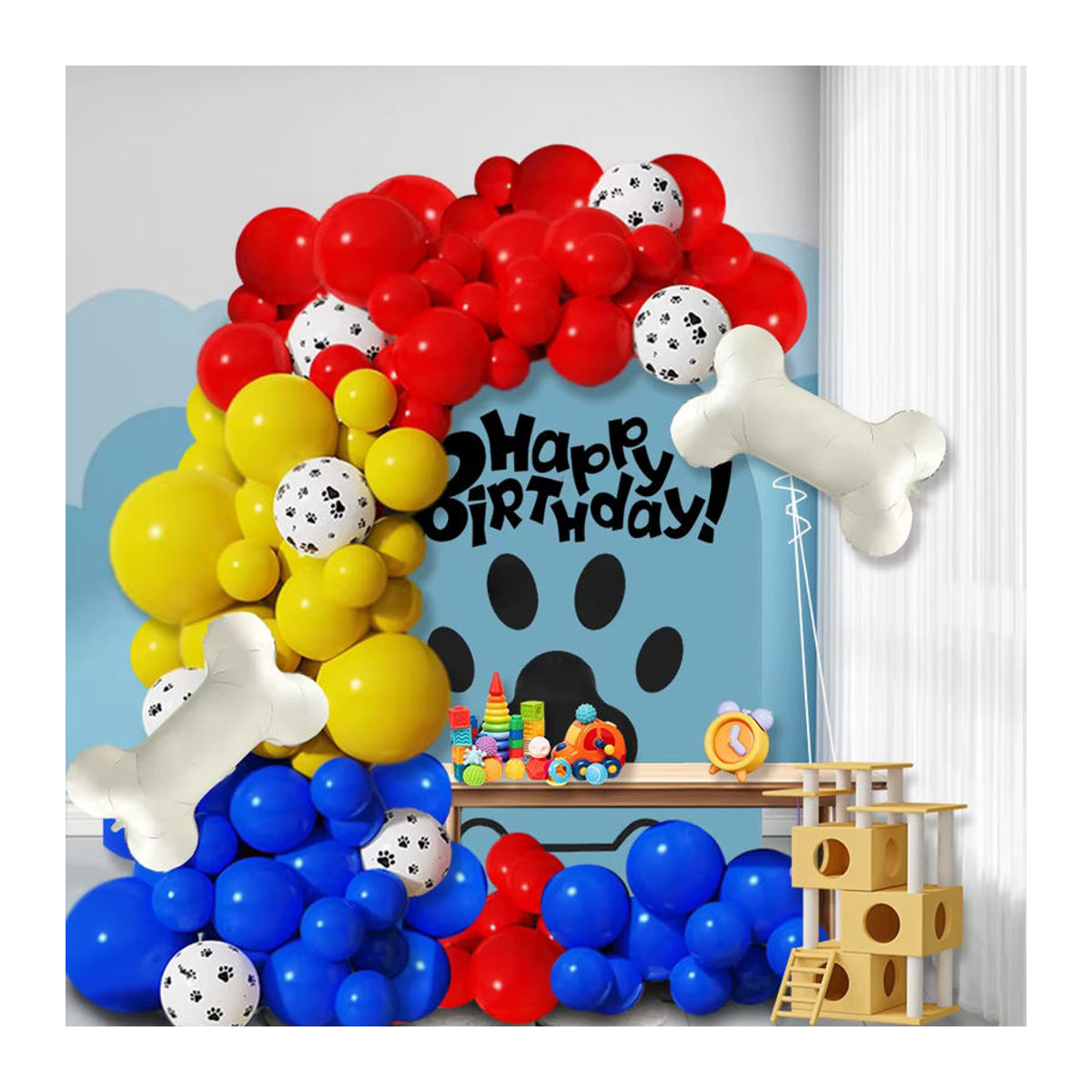 117-teiliges Haustier-Ballonbogen-Set mit Hundeboten-Aluminiumfolienballons in Rot, Gelb und Blau für Kindergeburtstage und Tier-Dekorationen - Bild 3