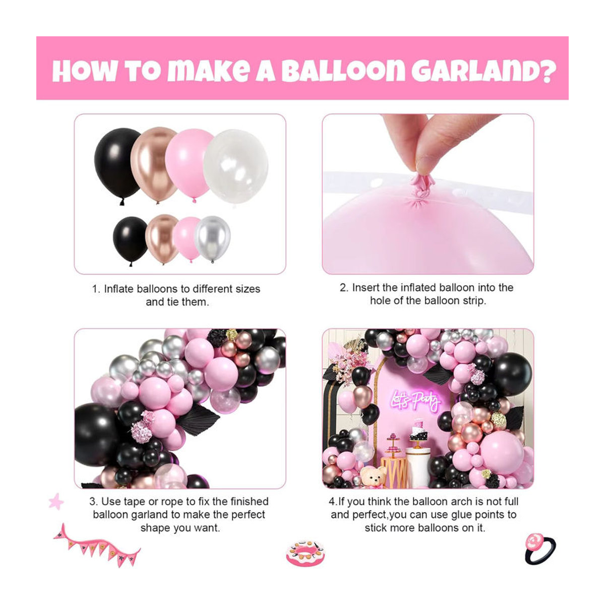 119-teiliges Latex-Ballon-Set in Rosa und Schwarz für Geburtstag, Hochzeit und Valentinstag - Bild 3