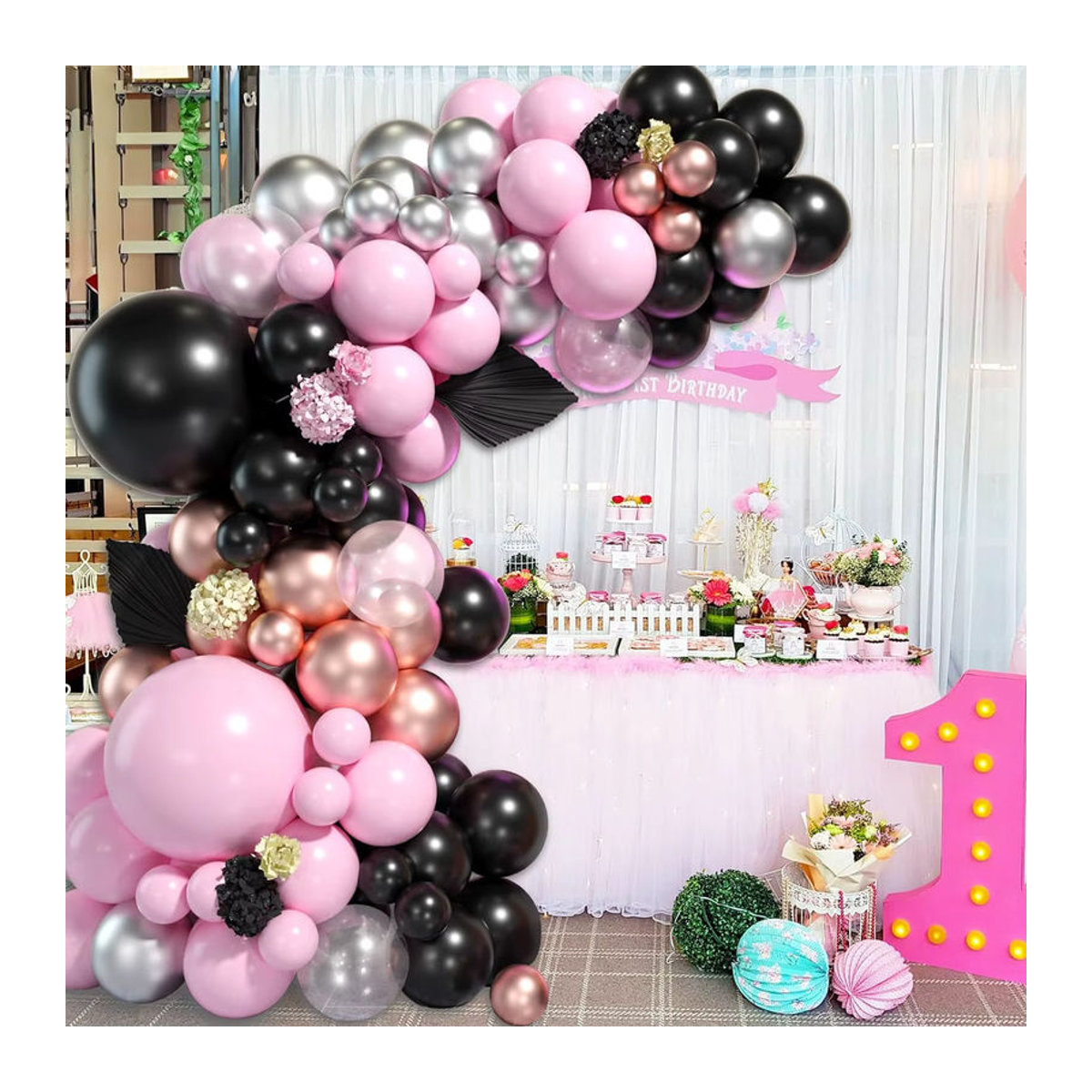 119-teiliges Latex-Ballon-Set in Rosa und Schwarz für Geburtstag, Hochzeit und Valentinstag - Bild 4