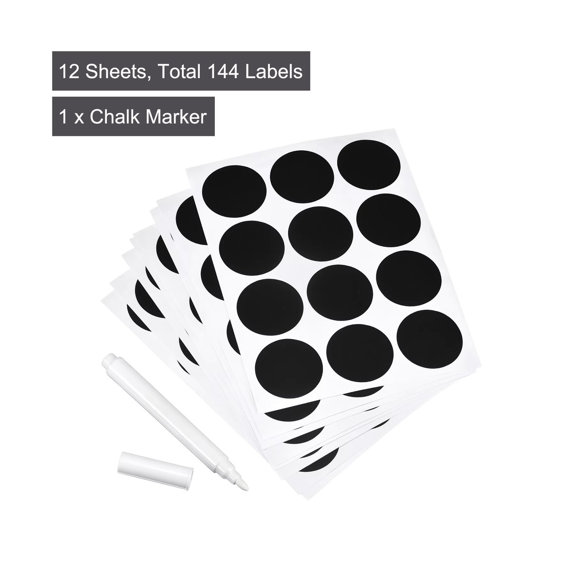 12 Blatt Tafel Etiketten Aufkleber für Einmachgläser in Schwarz/Weiß mit 38mm Durchmesser - Bild 3