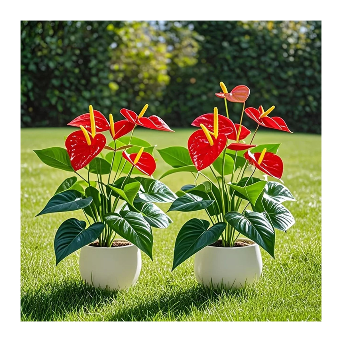 12-köpfige künstliche Flamingo-Palmen in Rot und Grün mit üppigen Blättern als Topfpflanze für dein Zuhause oder den Garten - Bild 1