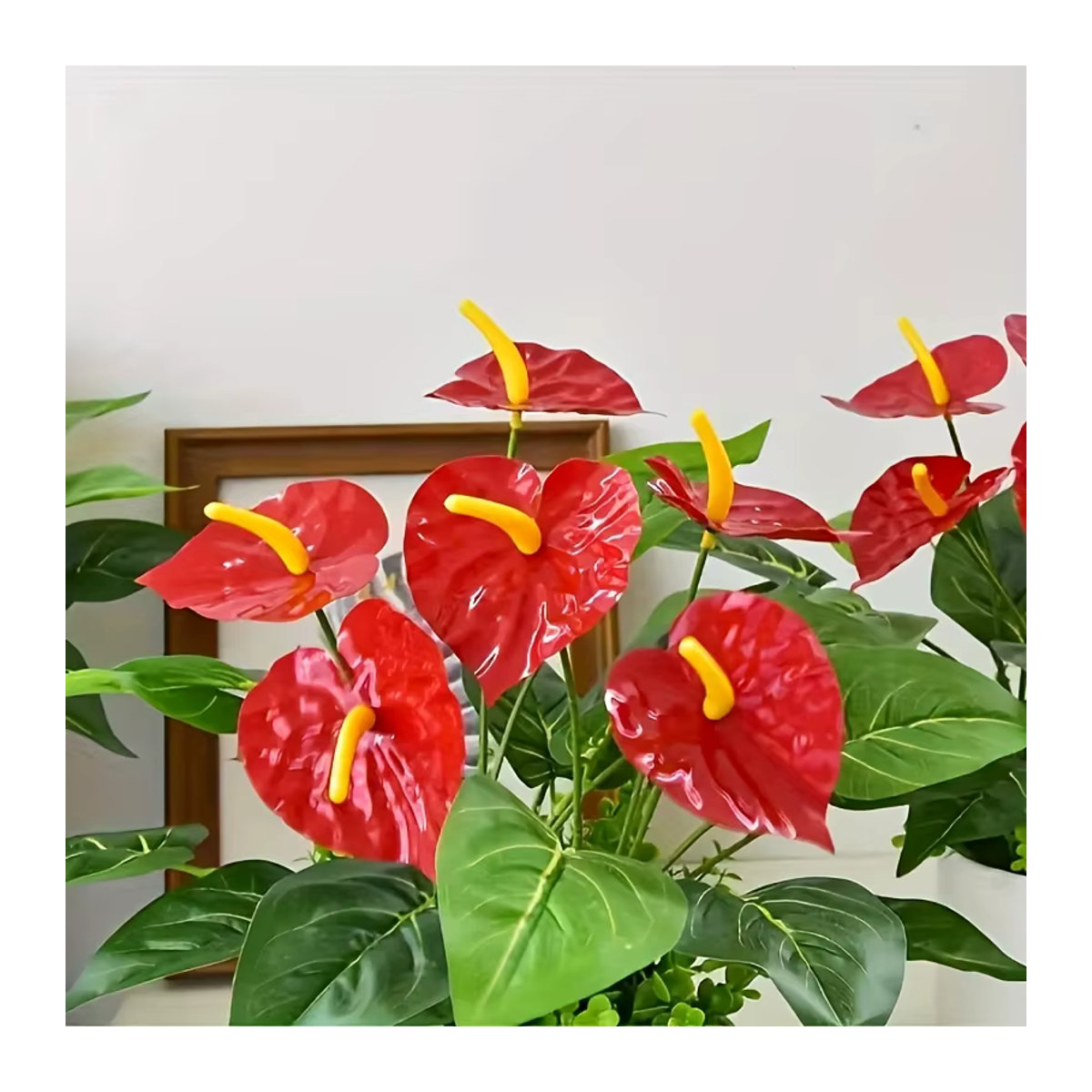 12-köpfige künstliche Flamingo-Palmen in Rot und Grün mit üppigen Blättern als Topfpflanze für dein Zuhause oder den Garten - Bild 5