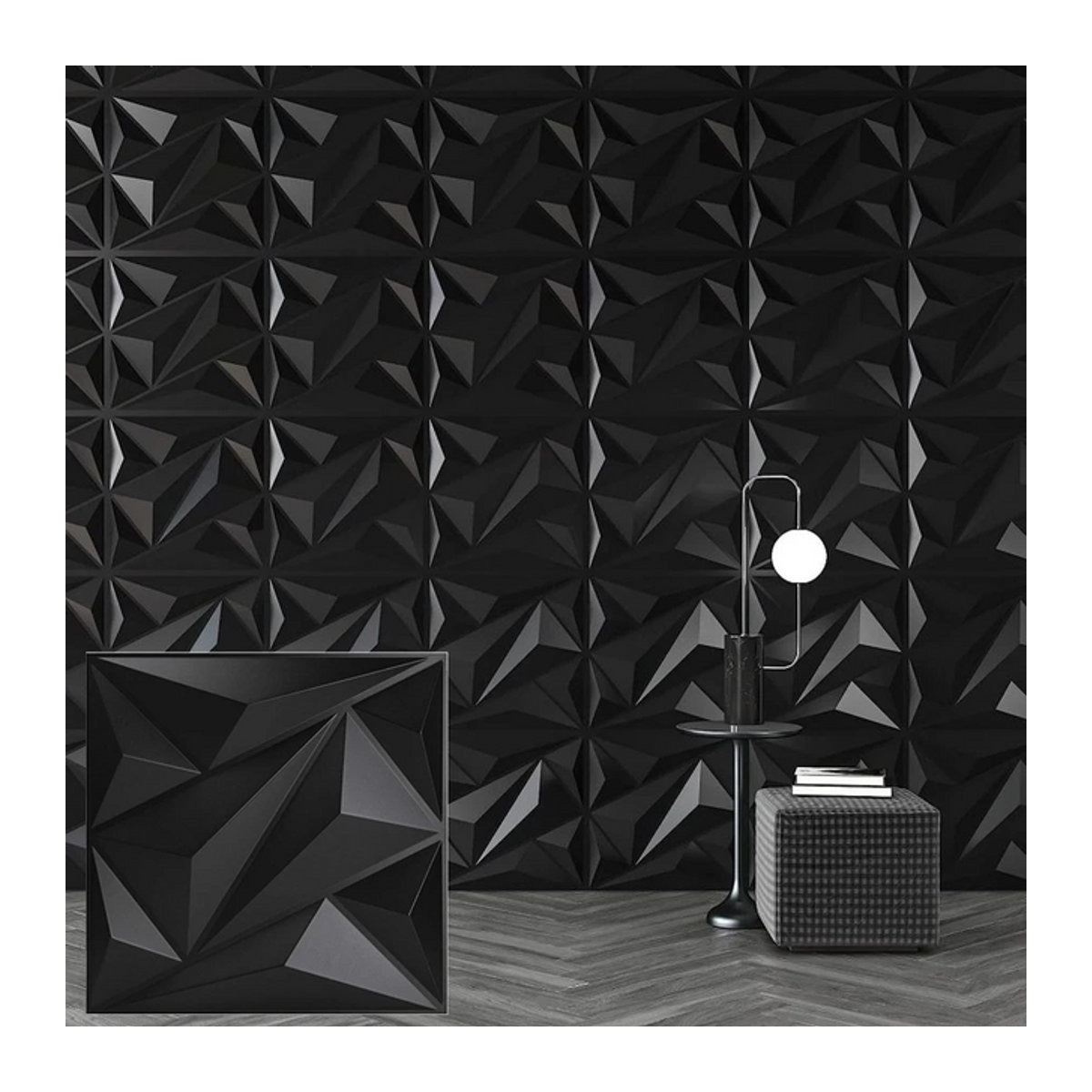 12 Stück 3D Wandpaneele mit geometrischer Struktur in Schwarz für die moderne Innenwanddekoration - Bild 1