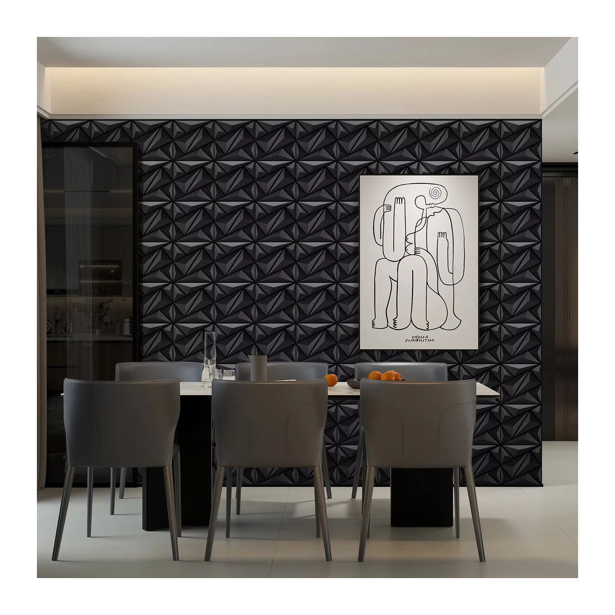 12 Stück 3D Wandpaneele mit geometrischer Struktur in Schwarz für die moderne Innenwanddekoration - Bild 3