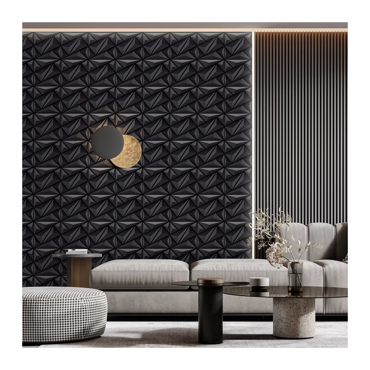 12 Stück 3D Wandpaneele mit geometrischer Struktur in Schwarz für die moderne Innenwanddekoration - Bild 4