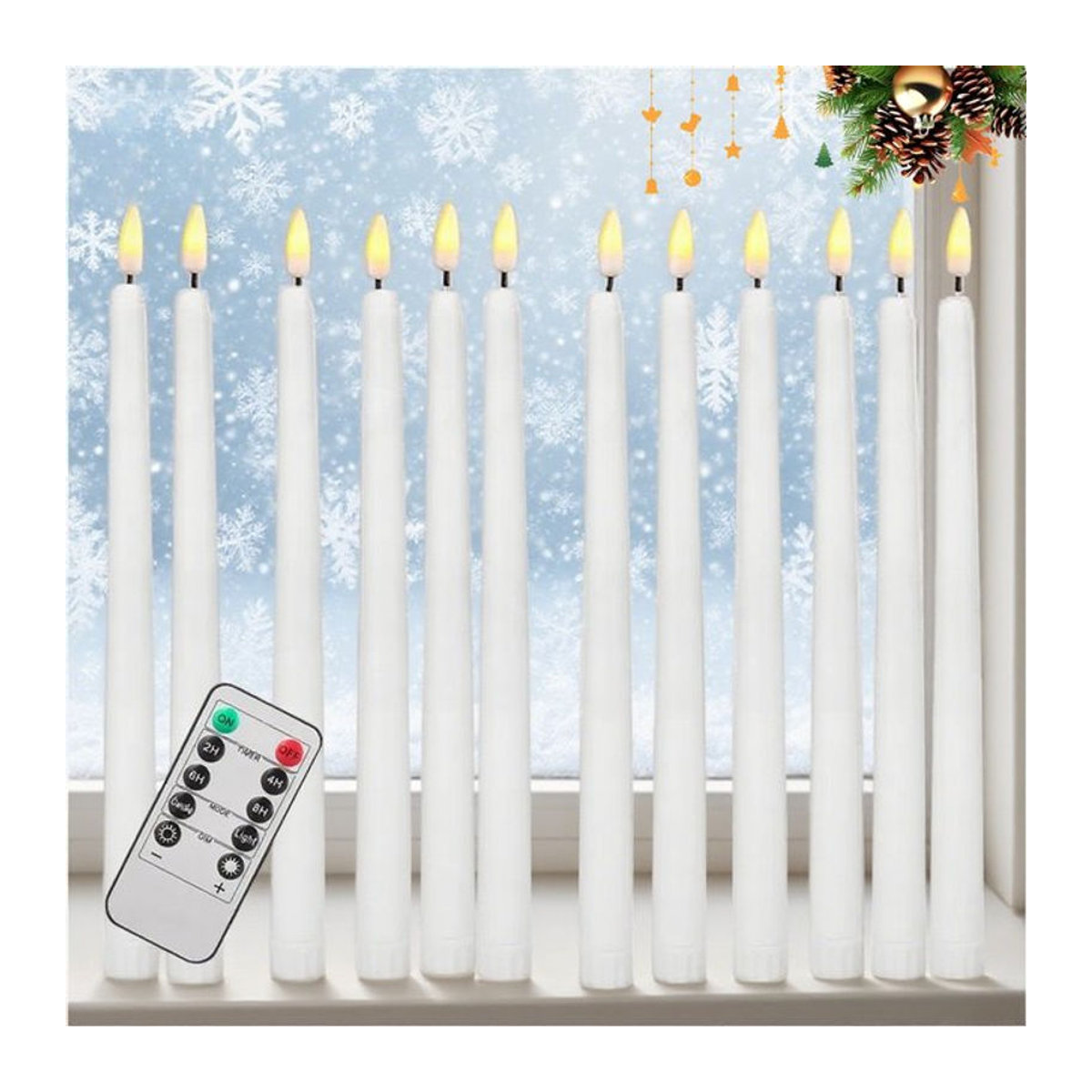 12 Stück batteriebetriebene LED-Spitzkerzen in Weiß mit Flackereffekt und Fernbedienung für Halloween, Weihnachten und Hochzeiten - Bild 1