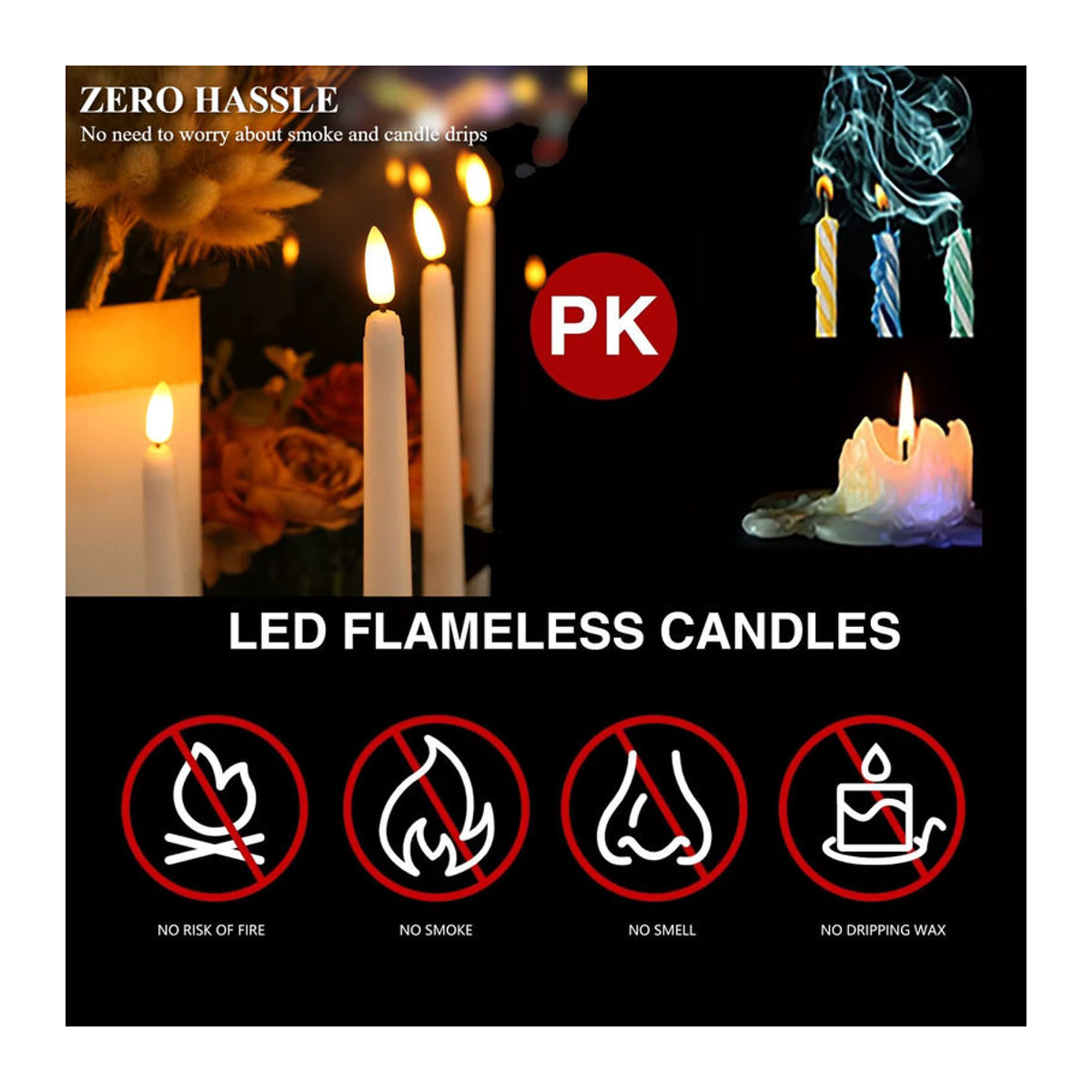 12 Stück batteriebetriebene LED-Spitzkerzen in Weiß mit Flackereffekt und Fernbedienung für Halloween, Weihnachten und Hochzeiten - Bild 2
