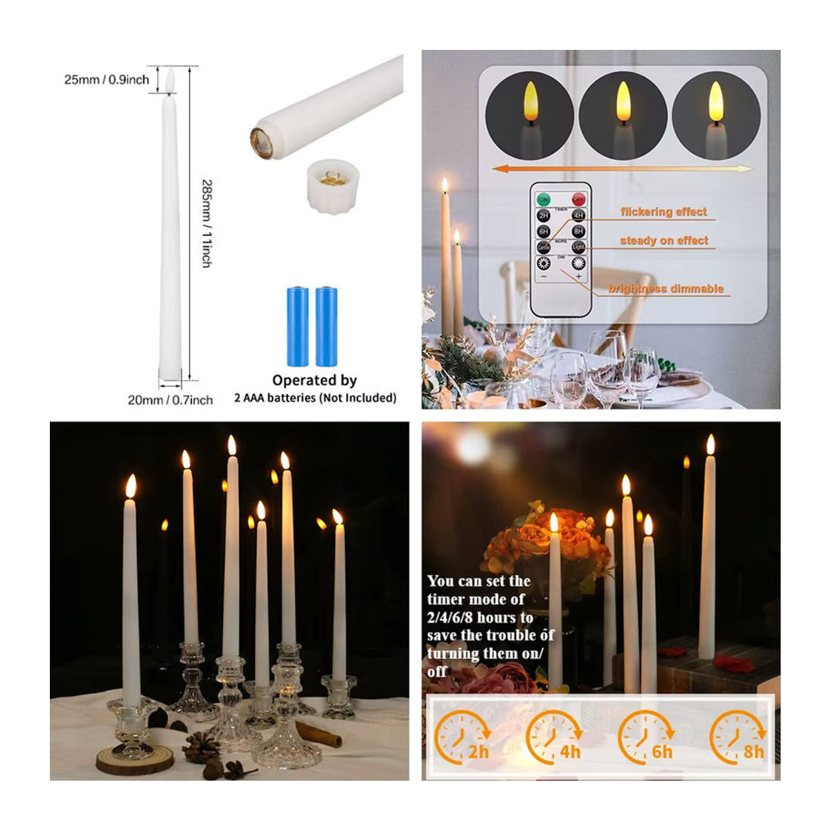 12 Stück batteriebetriebene LED-Spitzkerzen in Weiß mit Flackereffekt und Fernbedienung für Halloween, Weihnachten und Hochzeiten - Bild 3