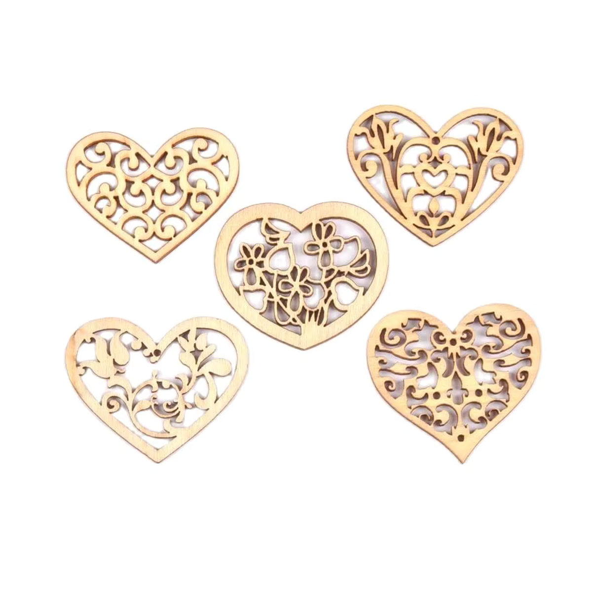 12 Stück Clanroy Holz Anhänger mit Herz und Blumenmotiven in Braun für DIY Bastelarbeiten und Hochzeitsdeko, B/H: 3,8 x 5,0 cm - Bild 3