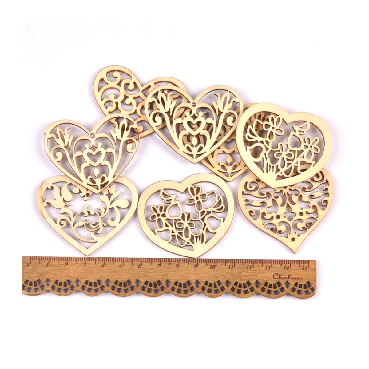 12 Stück Clanroy Holz Anhänger mit Herz und Blumenmotiven in Braun für DIY Bastelarbeiten und Hochzeitsdeko, B/H: 3,8 x 5,0 cm - Bild 4