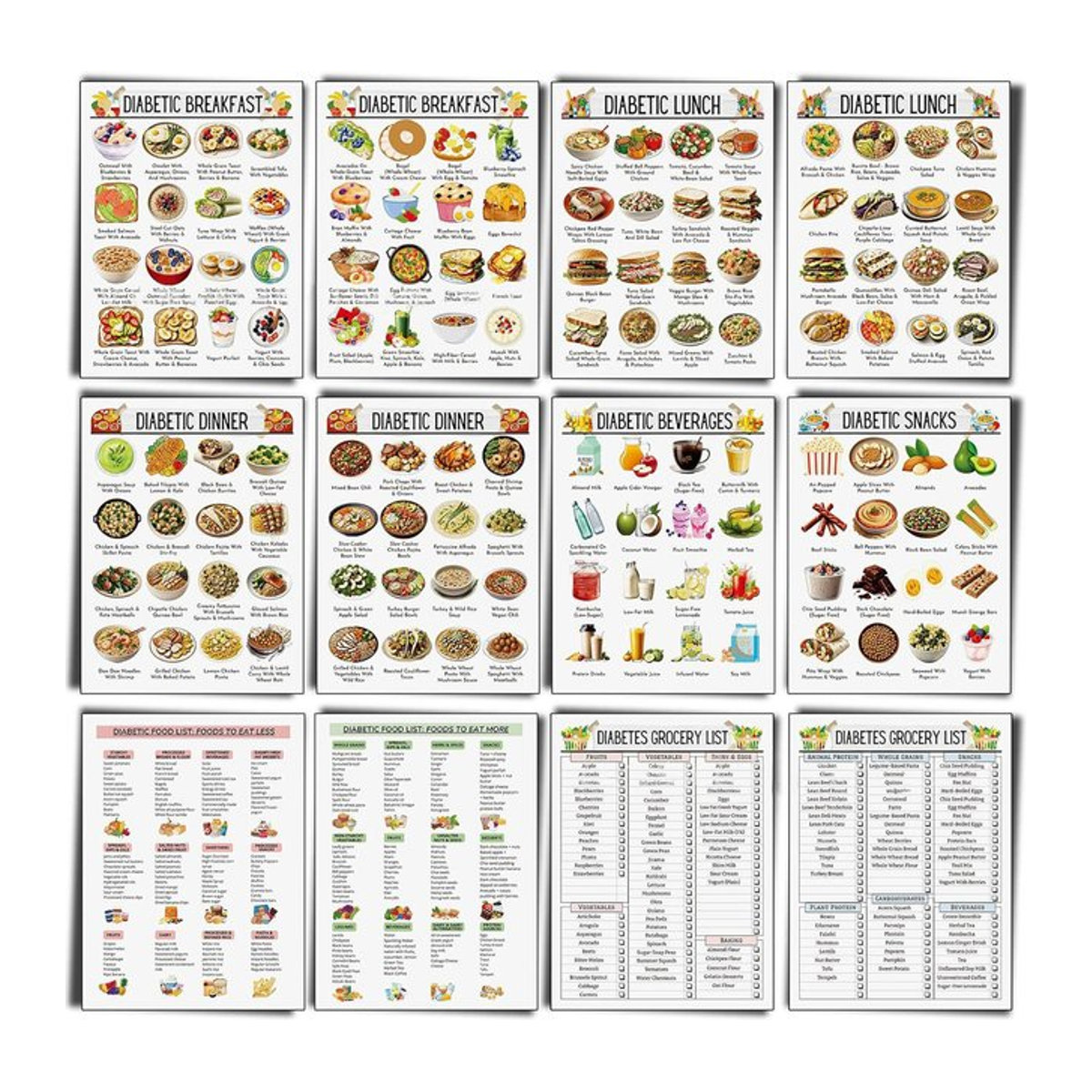 12 Stück Diabetiker-Mahlzeitenplaner in Weiß, minimalistische Lebensmitteltafel aus Papier für Frühstück, Mittagessen, Abendessen und Snacks - Bild 1