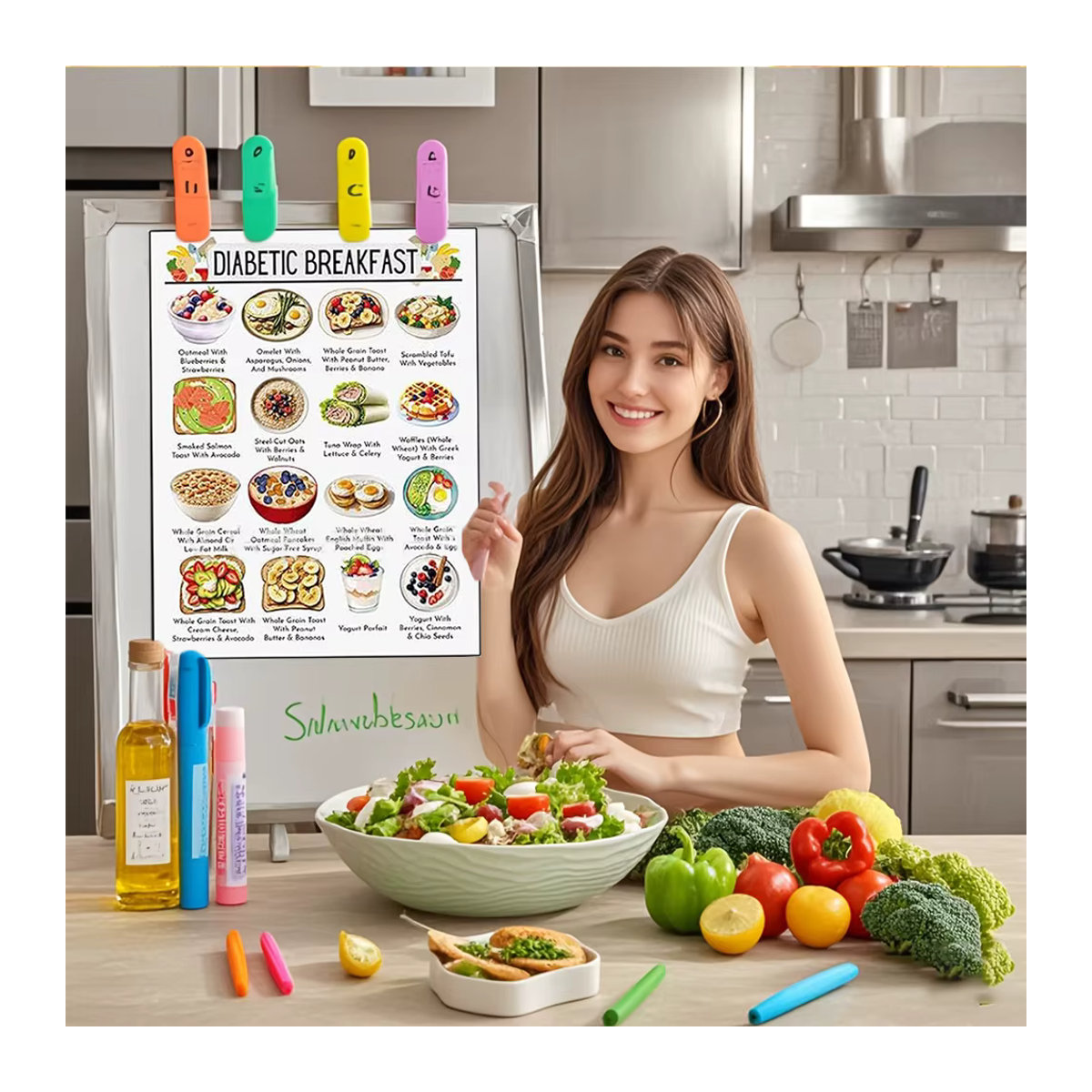 12 Stück Diabetiker-Mahlzeitenplaner in Weiß, minimalistische Lebensmitteltafel aus Papier für Frühstück, Mittagessen, Abendessen und Snacks - Bild 2