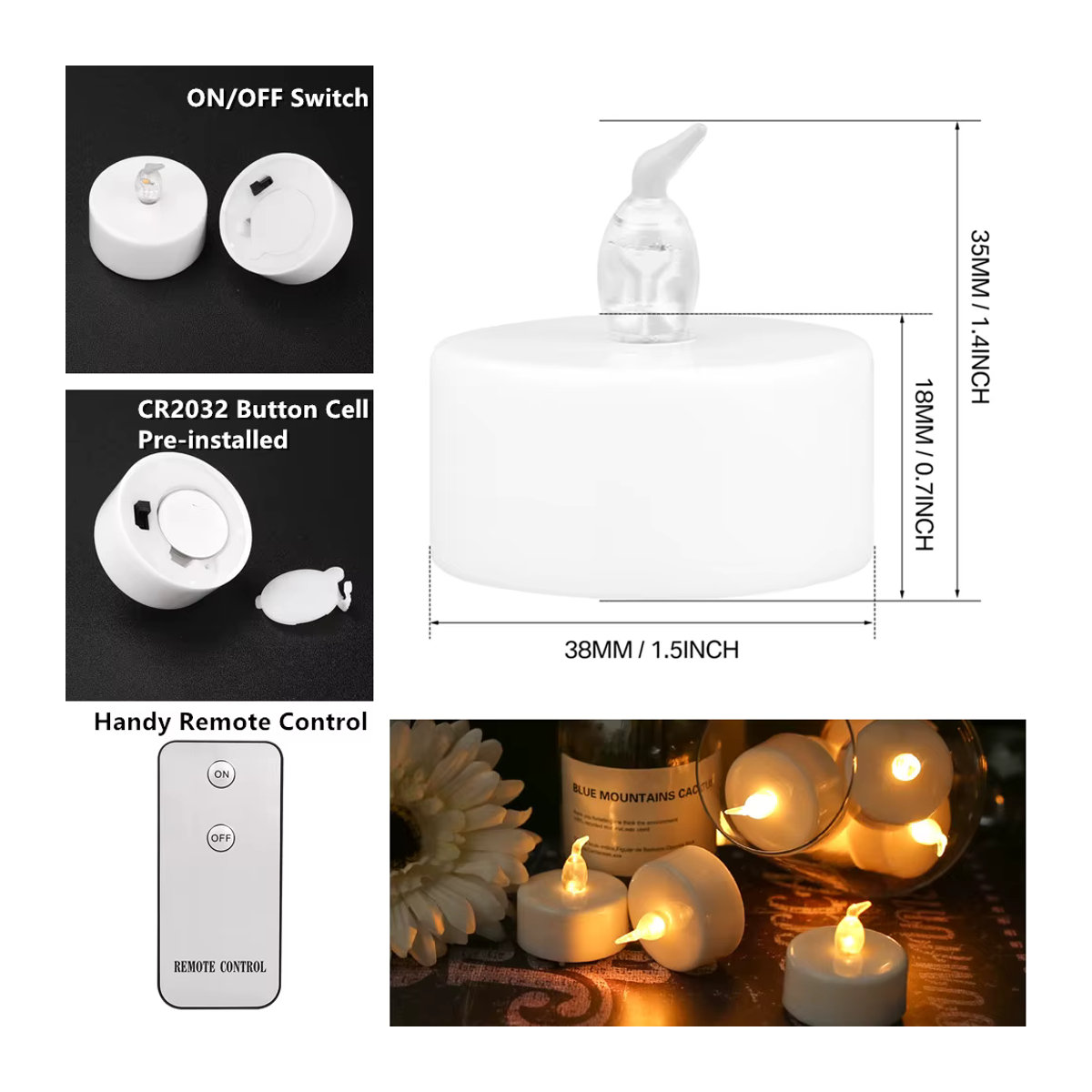 12 Stück flammenlose LED-Teelichter in Weiß mit Flackereffekt und Fernbedienung für Halloween und Weihnachten - Bild 3