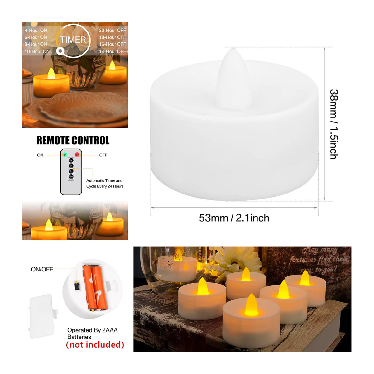 12 Stück flammenlose LED-Teelichter in Weiß mit Flackereffekt und Fernbedienung für Halloween und Weihnachten - Bild 4
