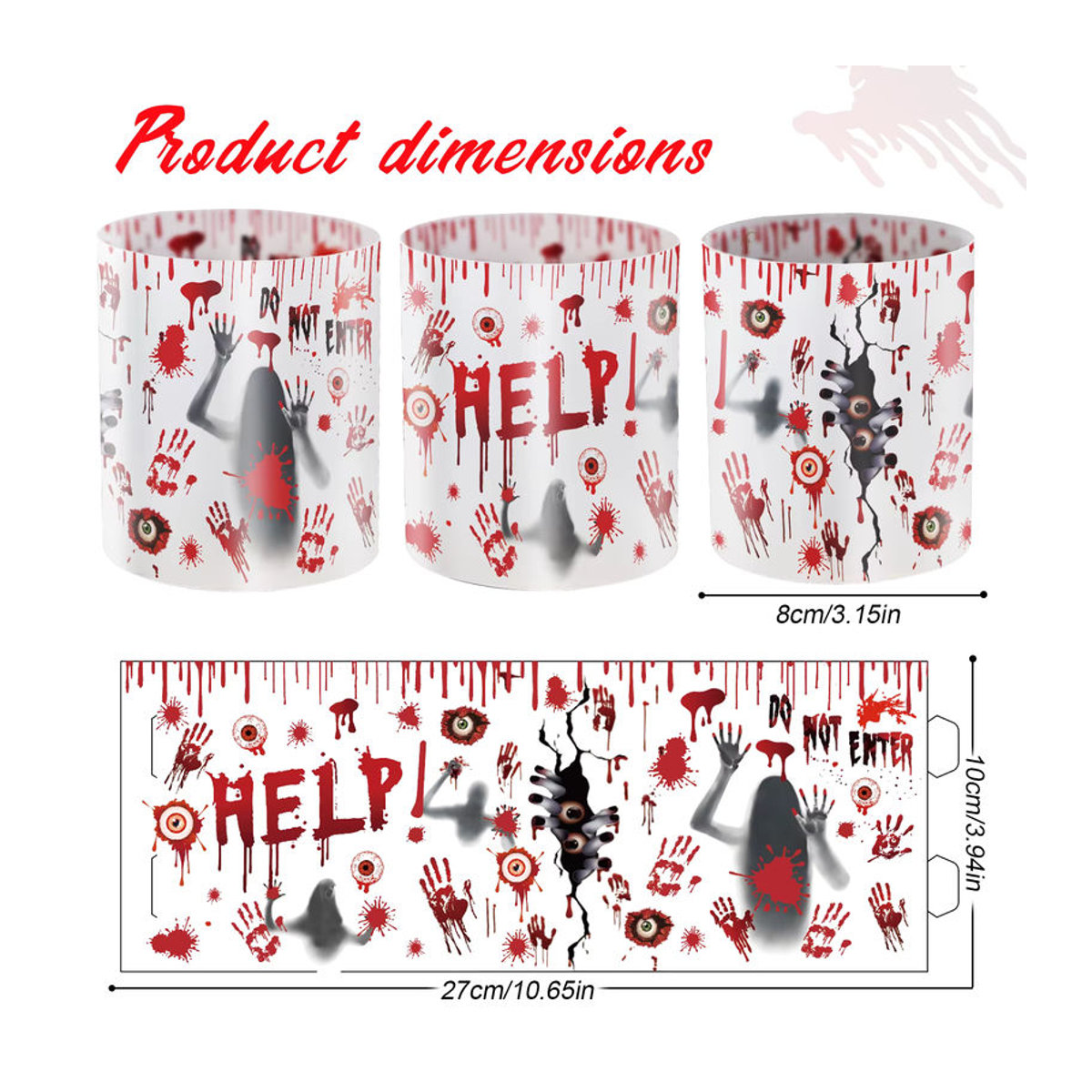 12 Stück Halloween Papier Laternen als Tischdekoration in Weiß mit Zombie-Handabdruck für Teelichter - Bild 2