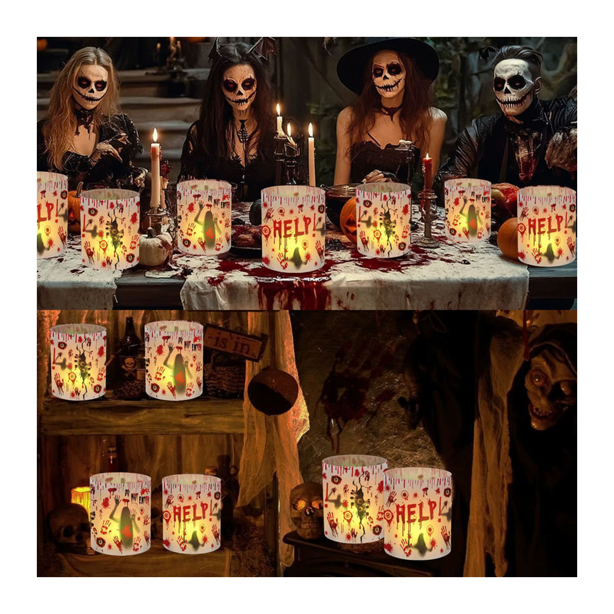 12 Stück Halloween Papier Laternen als Tischdekoration in Weiß mit Zombie-Handabdruck für Teelichter - Bild 5