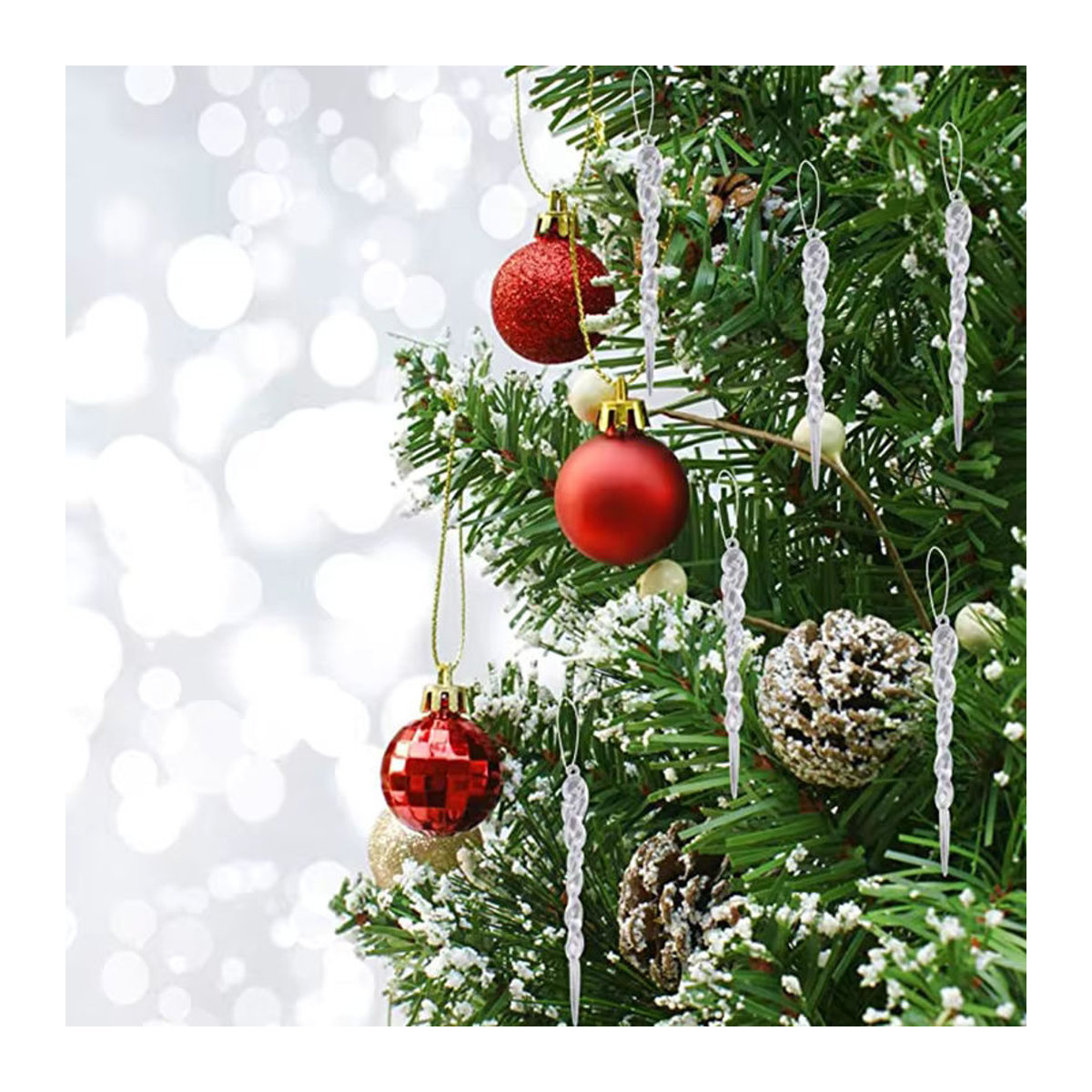 12 Stück joy-enlife Weihnachts Eiszapfen Hängeornamente aus Kunststoff, transparent, Winter Dekoration für den Weihnachtsbaum - Bild 3