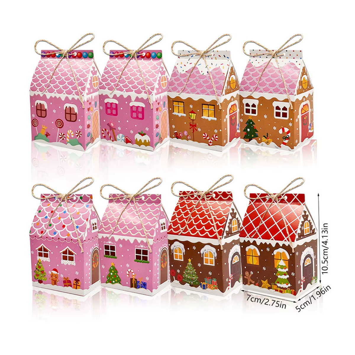 12 Stück kleine Weihnachts-Lebkuchen-Leckerli-Boxen aus Kraftpapier in Braun und Mehrfarbig für deine Weihnachtsdekoration - Bild 2