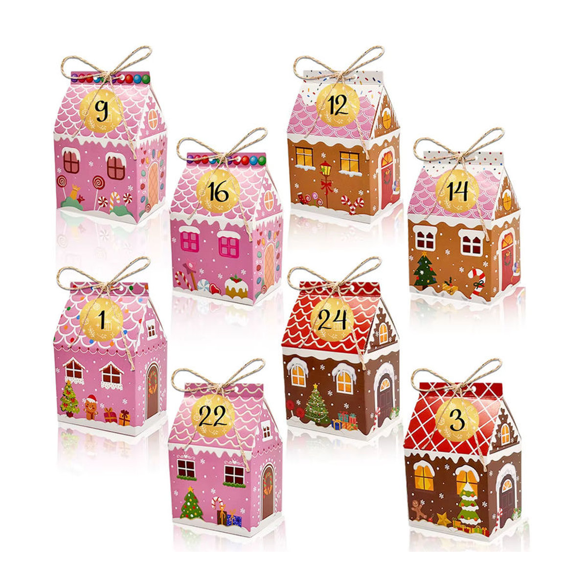 12 Stück kleine Weihnachts-Lebkuchen-Leckerli-Boxen aus Kraftpapier in Braun und Mehrfarbig für deine Weihnachtsdekoration - Bild 3