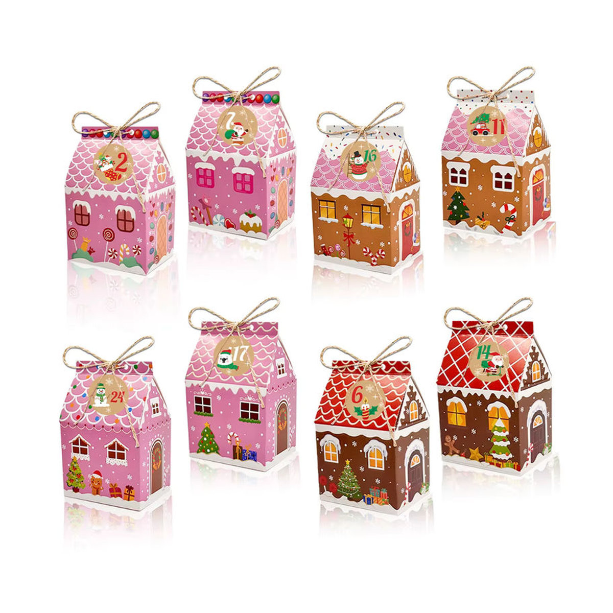 12 Stück kleine Weihnachts-Lebkuchen-Leckerli-Boxen aus Kraftpapier in Braun und Mehrfarbig für deine Weihnachtsdekoration - Bild 5