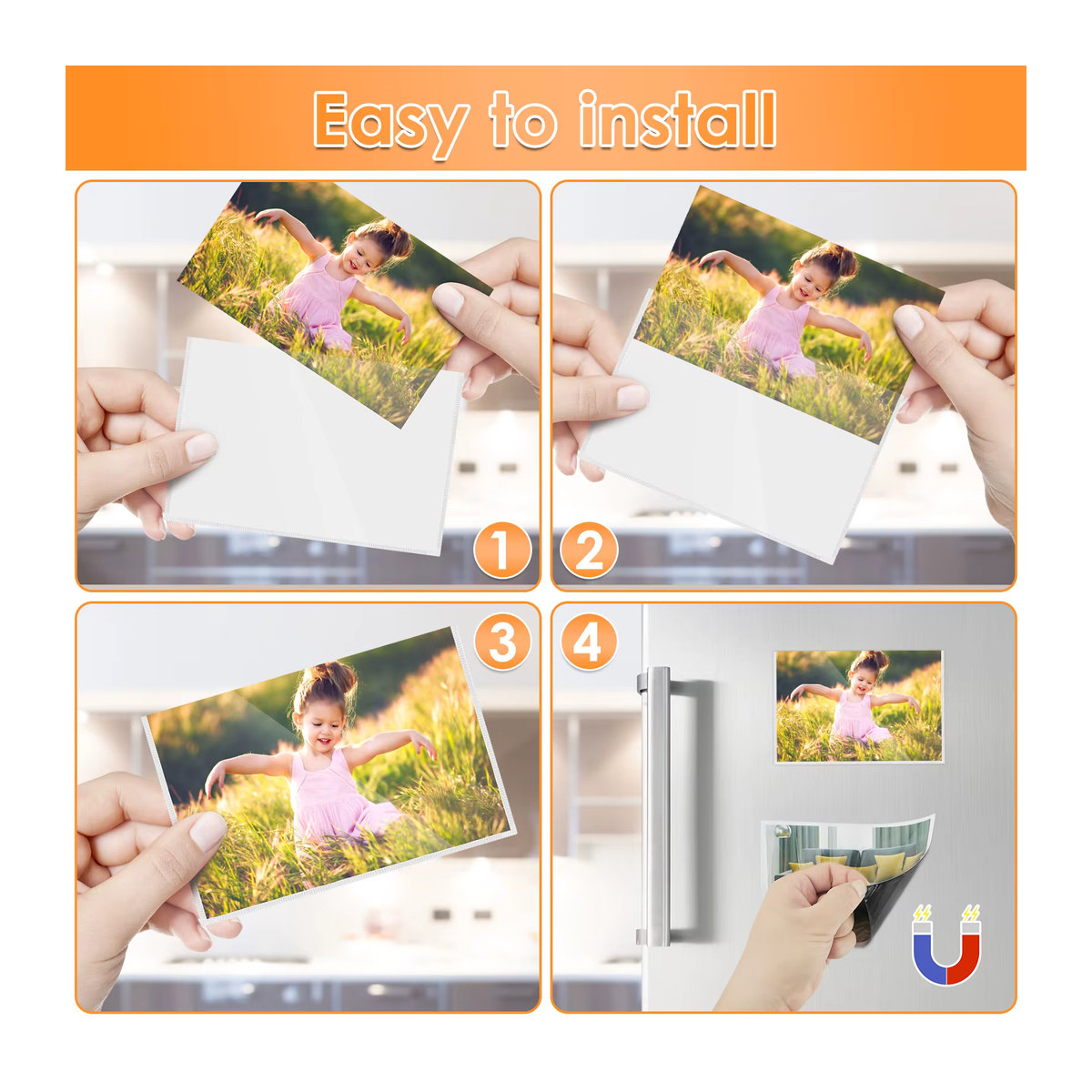 12 Stück magnetische Bilderrahmen aus Kunststoff in Weiß und Transparent, Rechteckige Fototaschen für den Kühlschrank, B/H: 10,2 x 15,2 cm - Bild 5