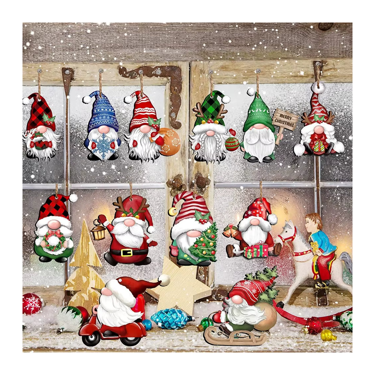12 Stück mehrfarbige Holz-Hängeornamente als Weihnachtsmann-Figuren für deinen Weihnachtsbaum und als Dekoration - Bild 2