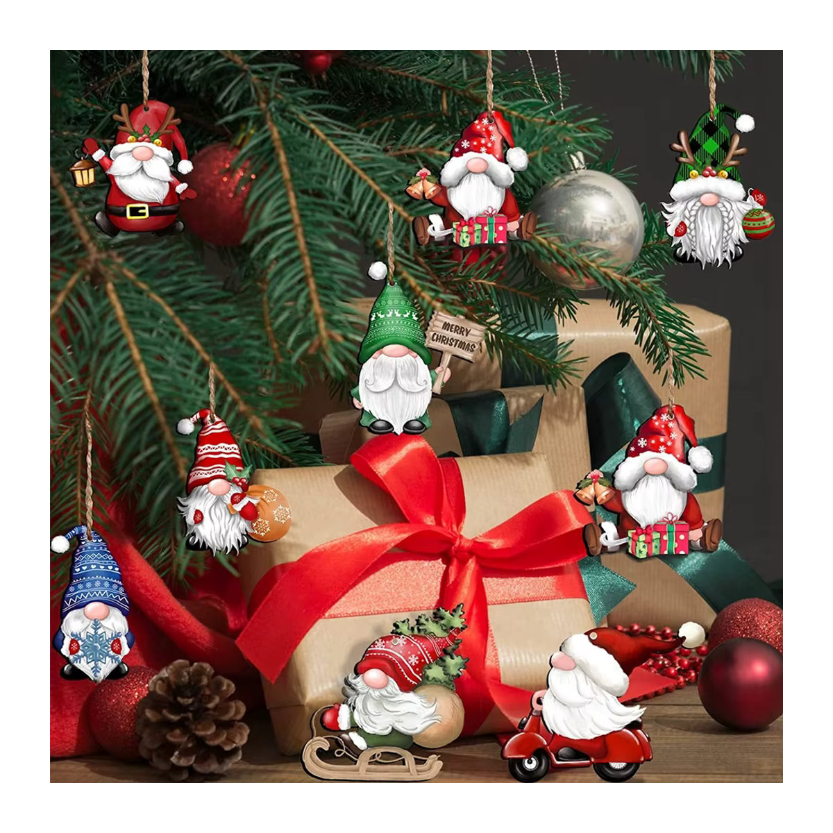12 Stück mehrfarbige Holz-Hängeornamente als Weihnachtsmann-Figuren für deinen Weihnachtsbaum und als Dekoration - Bild 3