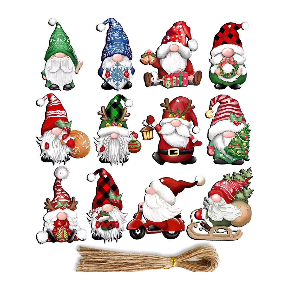 12 Stück mehrfarbige Holz-Hängeornamente als Weihnachtsmann-Figuren für deinen Weihnachtsbaum und als Dekoration - Bild 7