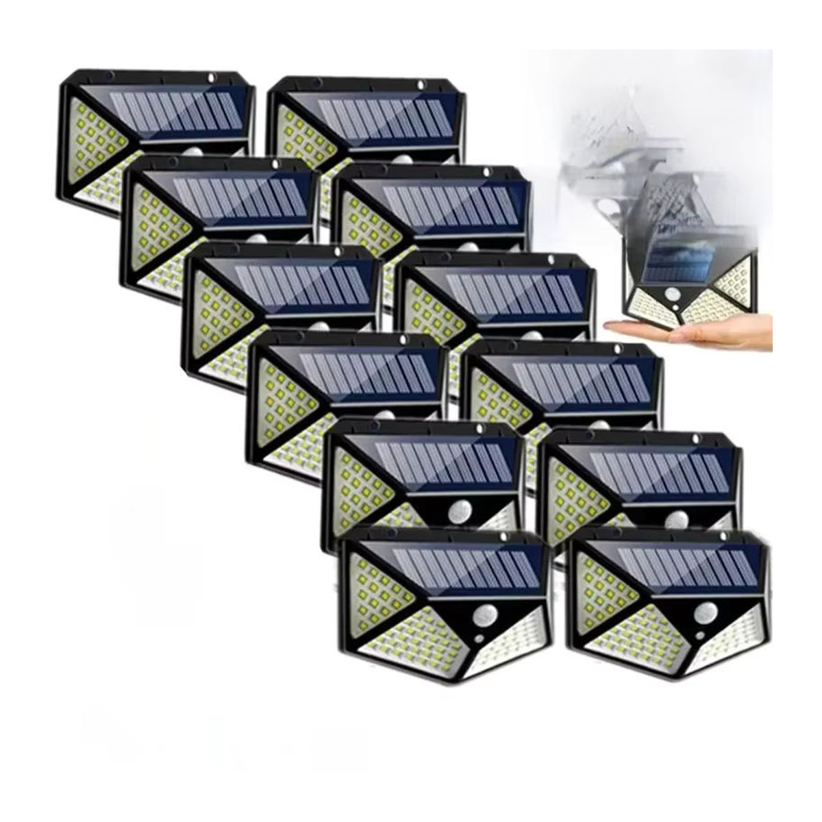 12 Stück Solarwandleuchten mit 100 LED und Bewegungsmelder in Schwarz, wasserdichte Außenleuchten mit 3 Modi für Garten, Hof und Garage - Bild 7