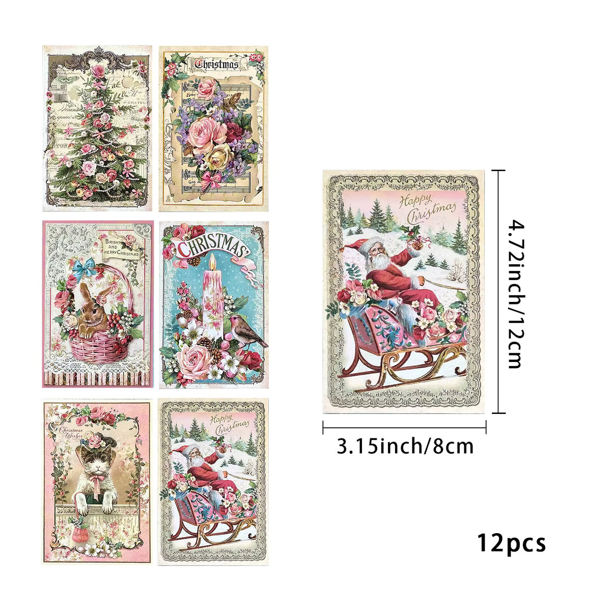 12 Stück Tissy Wein Flaschen Aufkleber Rosa Vintage Santa Claus Design aus Papier für Weihnachtsdekoration - Bild 3