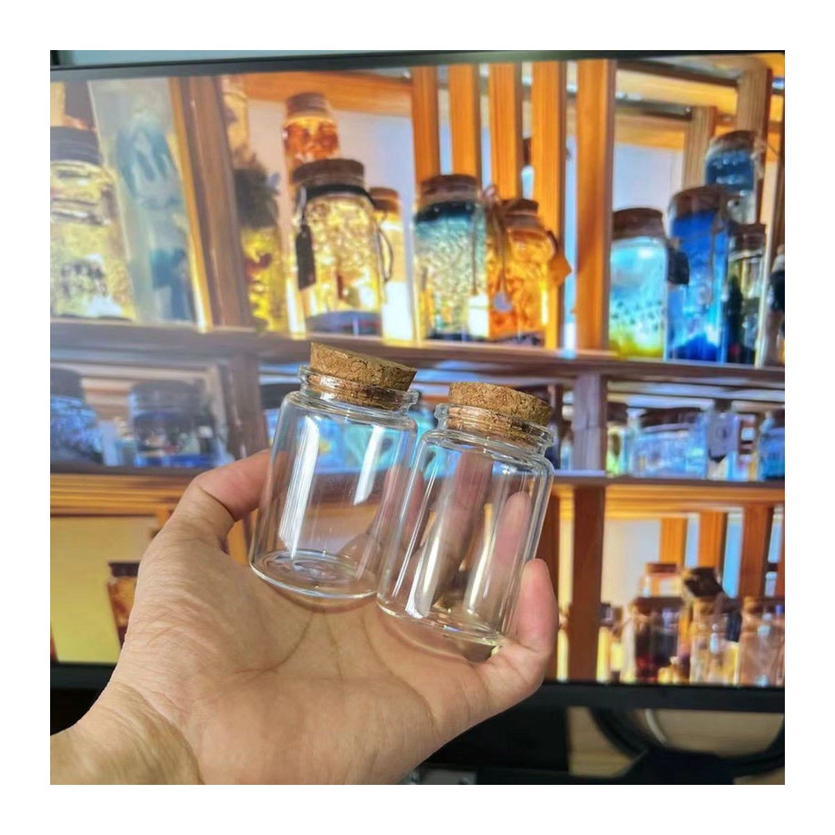 12 Stück transparente Wunschglasflaschen aus Glas mit Korkverschluss, 80 ml, Durchmesser: 4,7 cm, Höhe: 7 cm - Bild 3