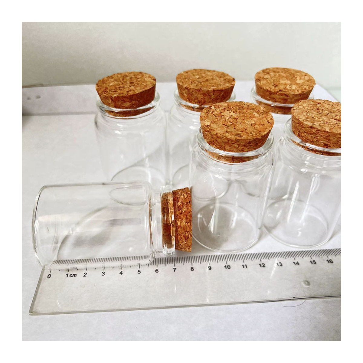 12 Stück transparente Wunschglasflaschen aus Glas mit Korkverschluss, 80 ml, Durchmesser: 4,7 cm, Höhe: 7 cm - Bild 4