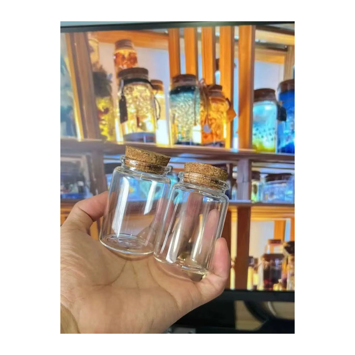 12 Stück transparente Wunschglasflaschen aus Glas mit Korkverschluss, 80 ml, Durchmesser: 4,7 cm, Höhe: 7 cm - Bild 5