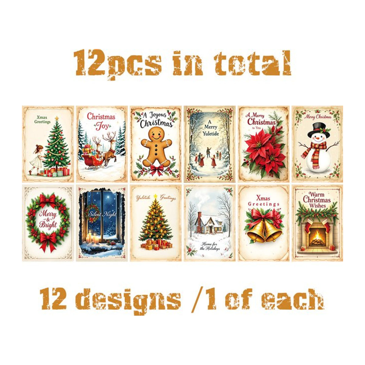 12 Stück Vintage-Weihnachtswandkarten aus Papier in Mehrfarbig für Dekoration und DIY-Geschenkverpackung - Bild 1
