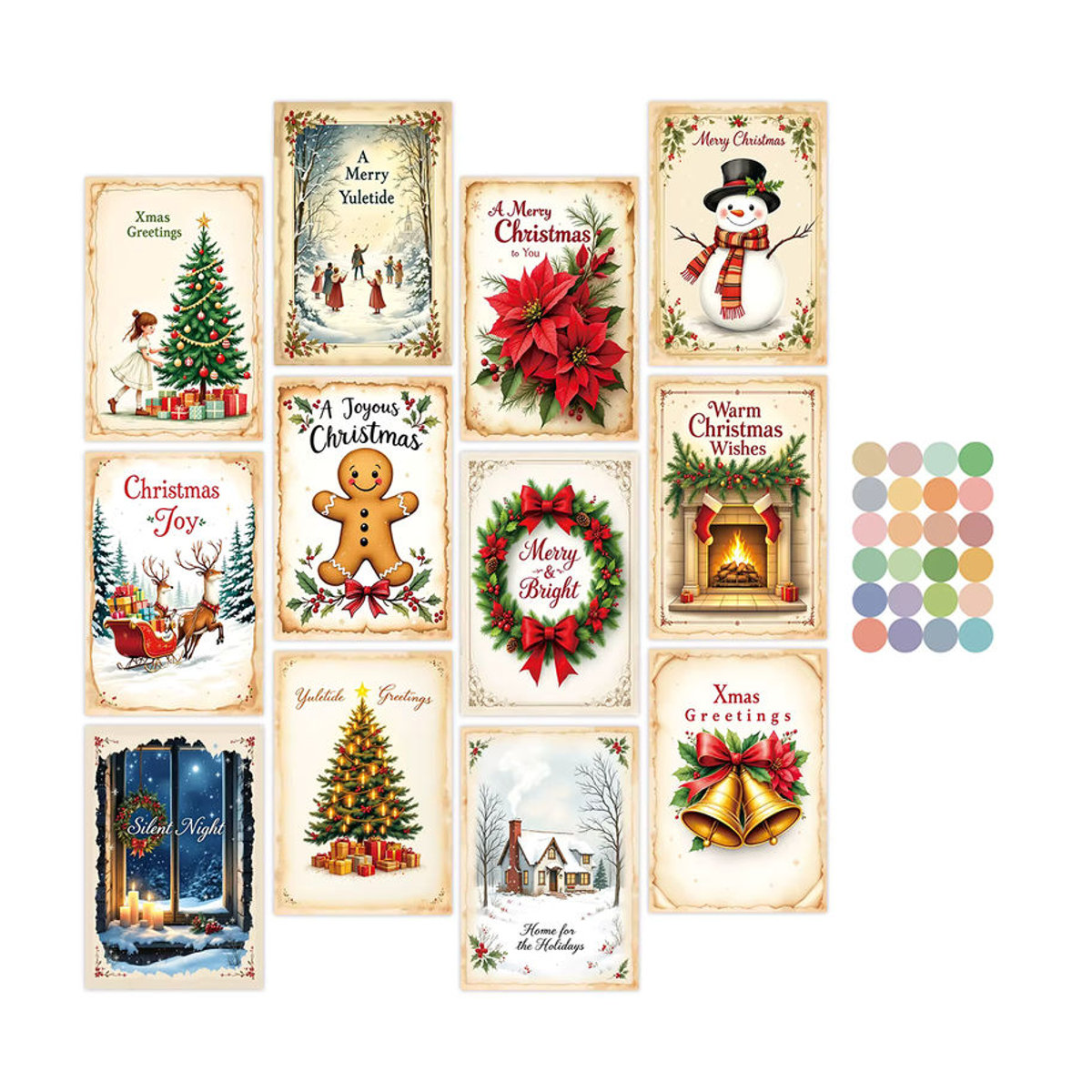 12 Stück Vintage-Weihnachtswandkarten aus Papier in Mehrfarbig für Dekoration und DIY-Geschenkverpackung - Bild 4